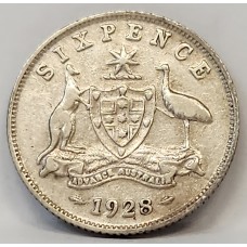 AUSTRALIA 1928 . SIXPENCE . VARIETY . UGLY 8